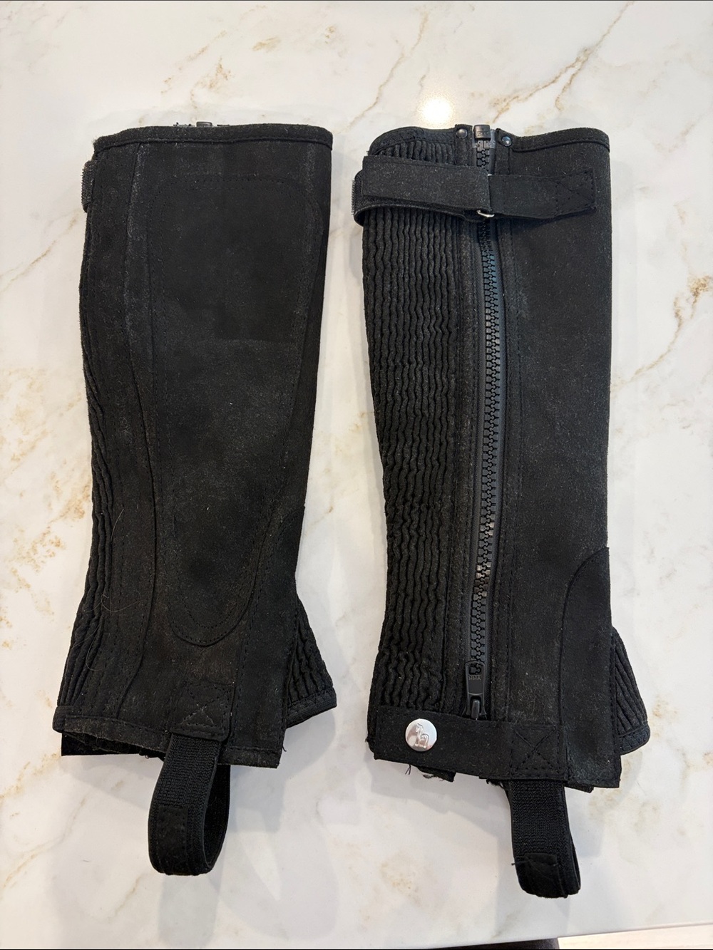 Black Suede Half Chaps with Zip and Elastic Panels